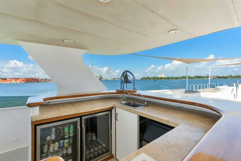 Envision's open-air flybridge bar with built-in stools